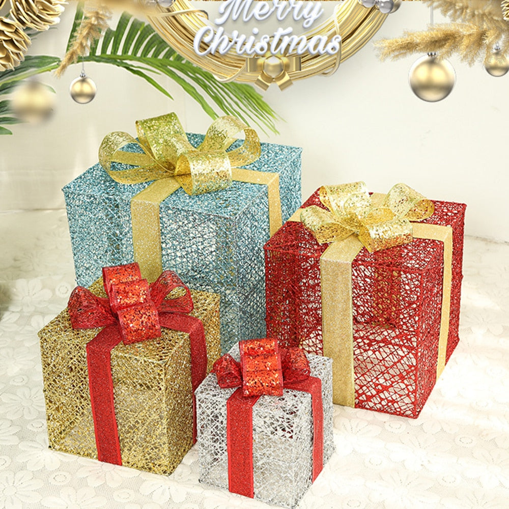 Festive wrought iron boxes in gold finish - Christmas decoration