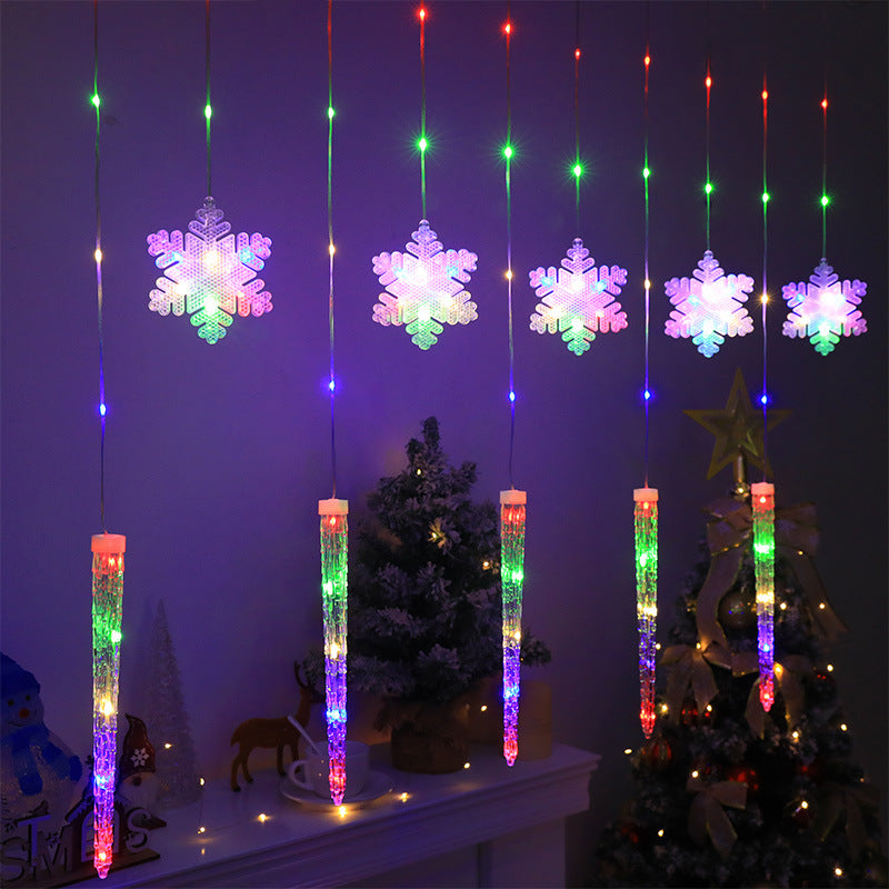 Set of 5 snowflakes and 5 ice picks in colorful Christmas lighting