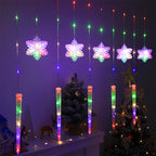 Set of 5 snowflakes and 5 ice picks in colorful Christmas lighting