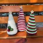 White cotton thread mini tree with green accents for tabletop display