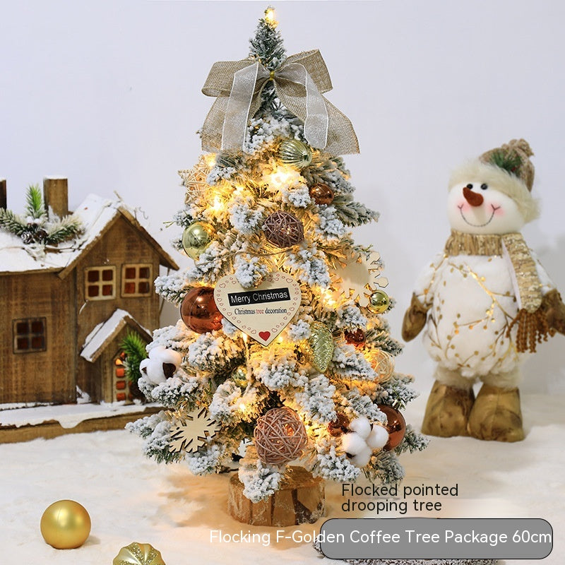 Golden brown flocked mini Christmas tree PVC material