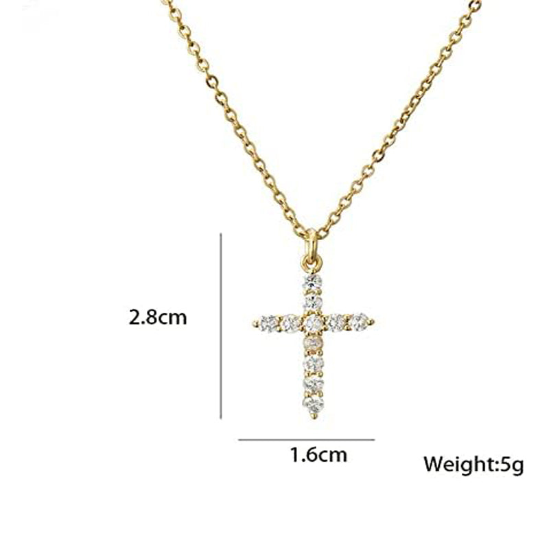 Small cross pendant necklace on gold chain