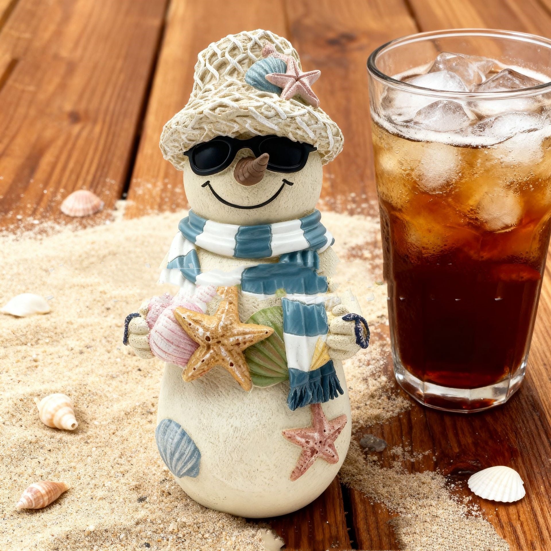 Beach snowman resin Christmas ornament with cheerful design and coastal details Main image