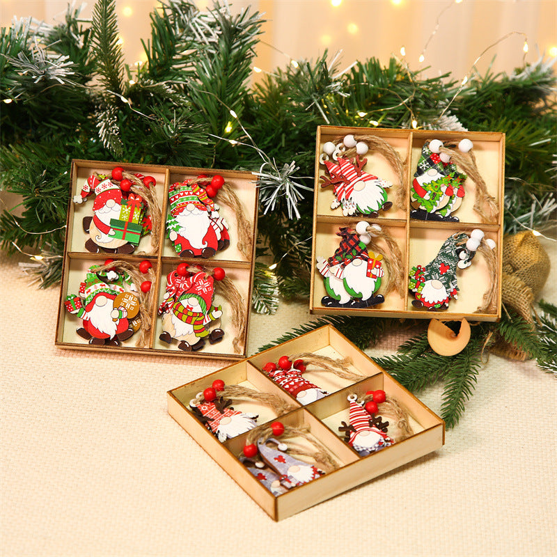 Set of 12 wooden Christmas ornaments with festive colors