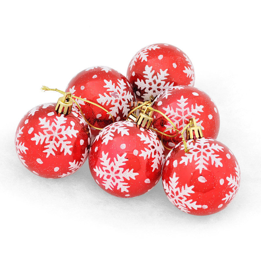 Christmas ornament balls displayed together showing the multi-color painted snowflake collection