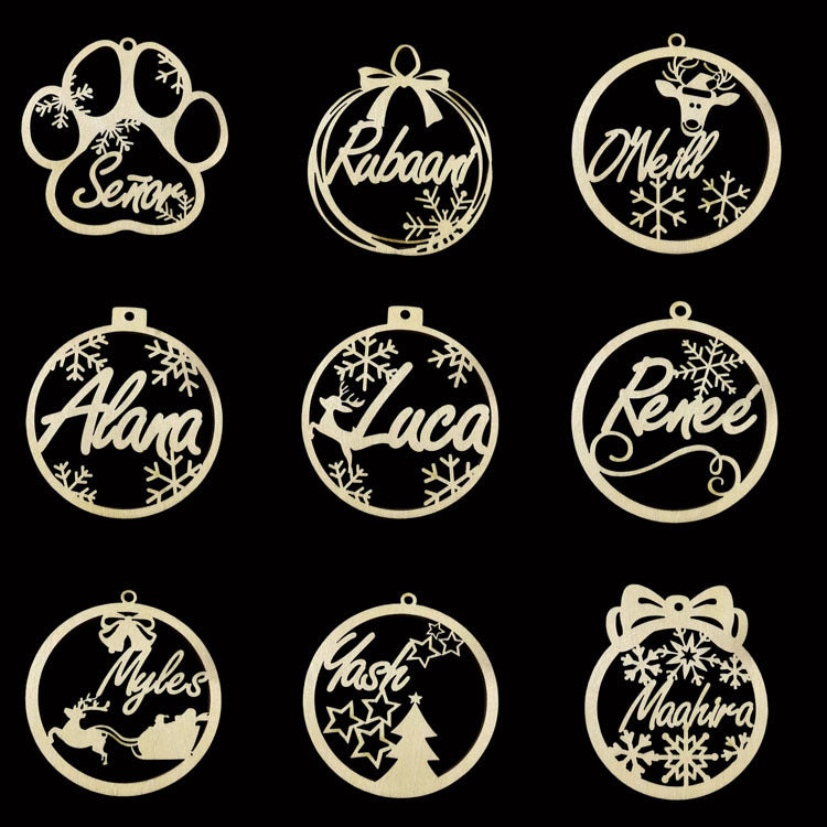 Hollow carved wooden Christmas tree pendant with American holiday styling Main image