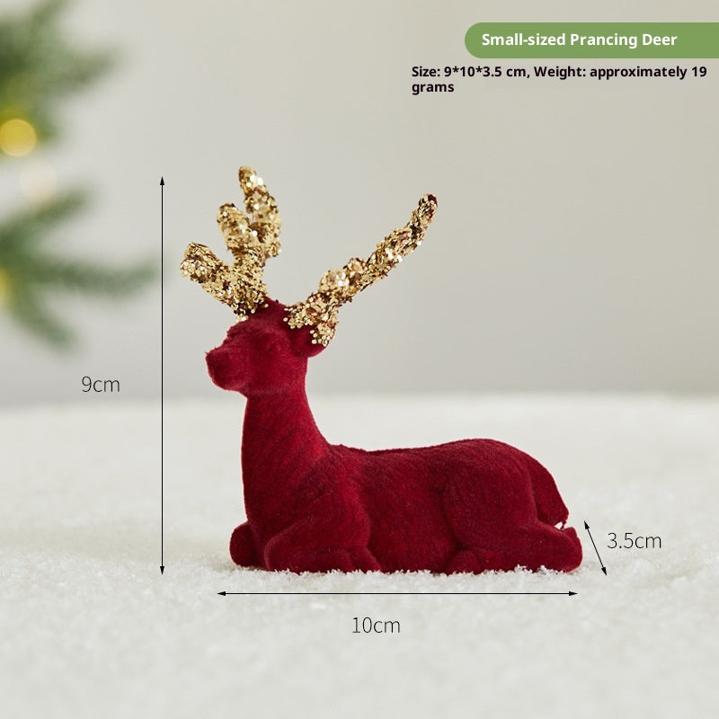 Small flocked elk pendant ornament with silver finish detail