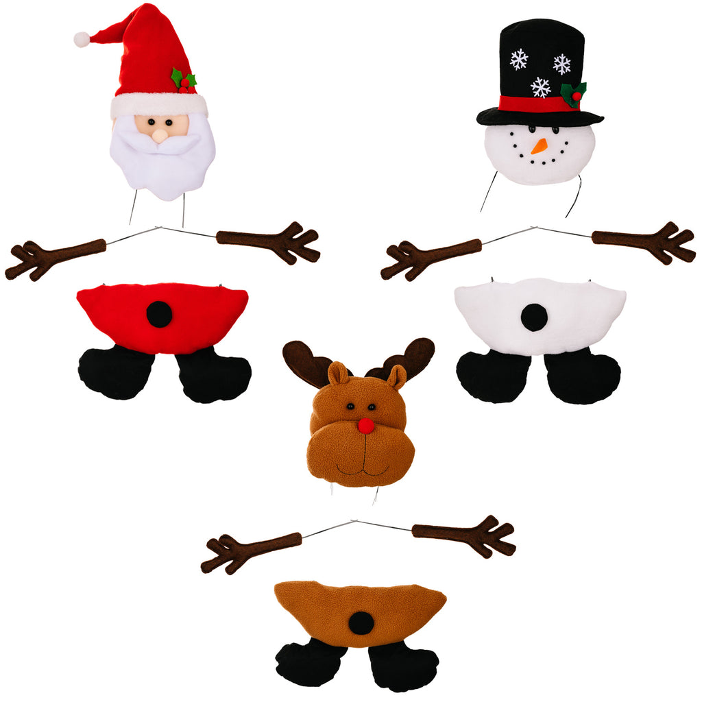 Cloth ornament set displaying three Christmas tree topper designs