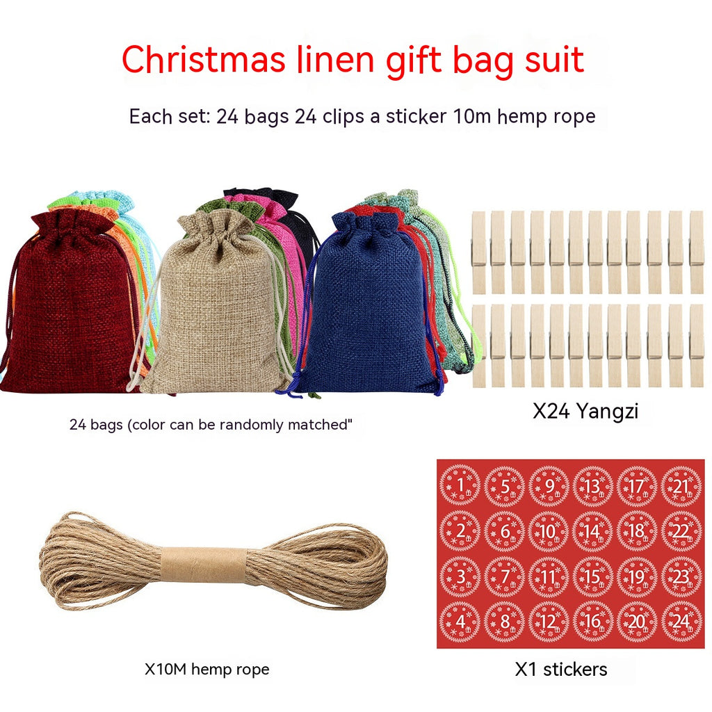 Linen Christmas gift bags with German-style stickers