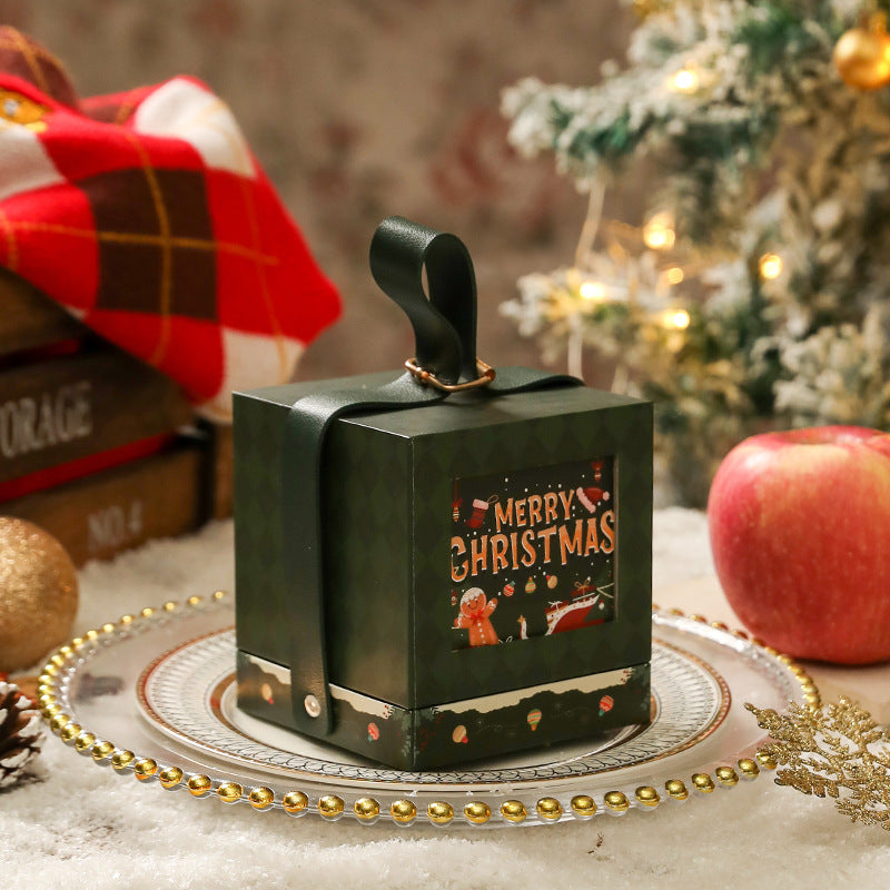 Christmas apple gift box in square dark green design festive packaging