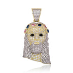 Woman wearing vintage Jesus portrait pendant and chain necklace