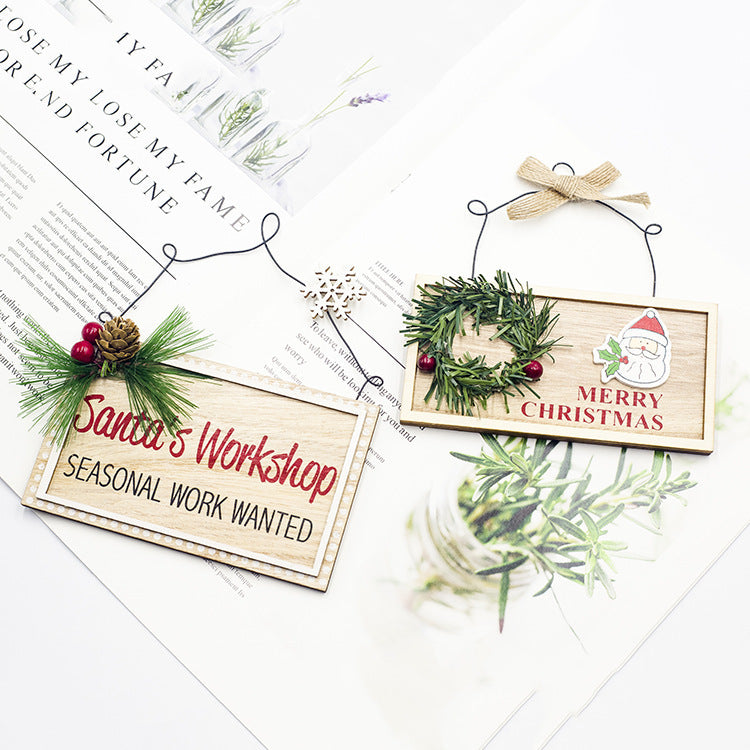 Painted wooden doorplate featuring Christmas tree holiday theme