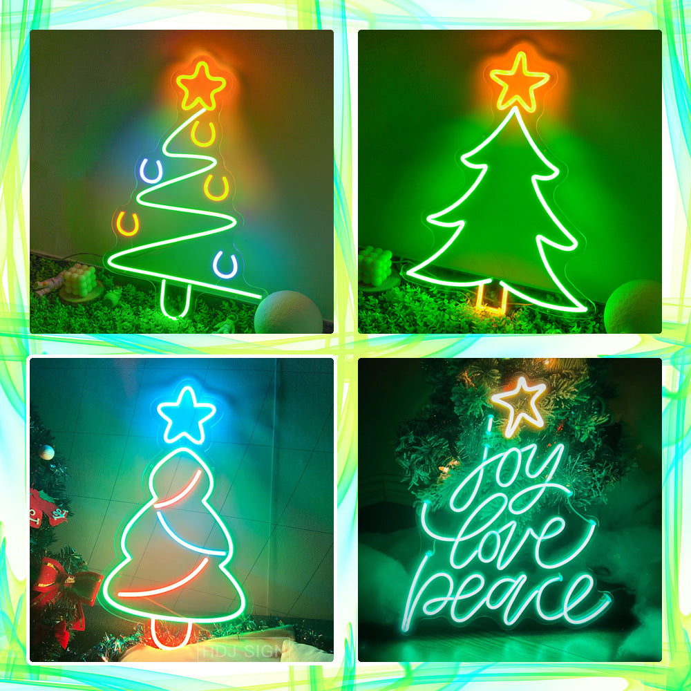Set of Christmas tree neon signs in multiple sizes for holiday decorating