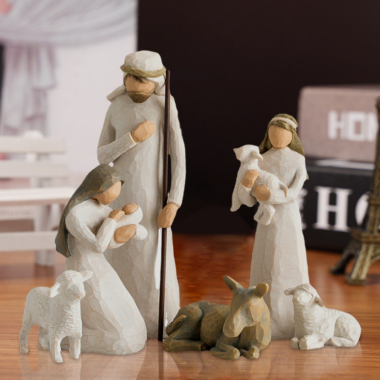 Six white Jesus ornaments arranged together showing the complete set