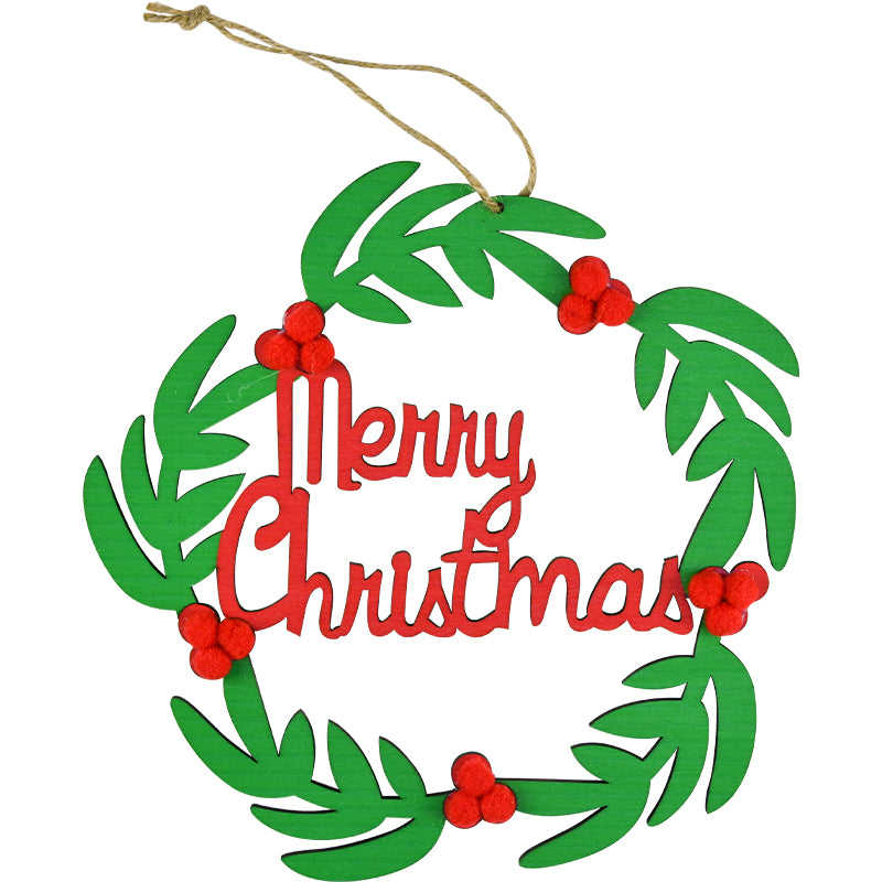 Wooden Christmas ornament pendant with light green finish hanging on tree