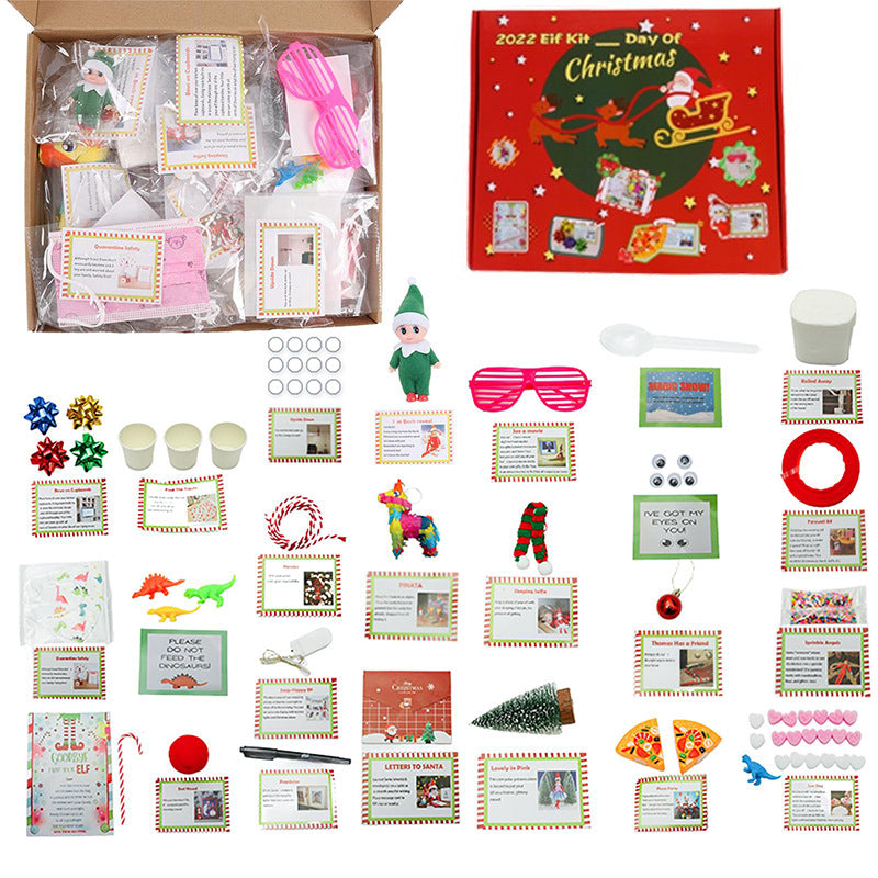 Festive Christmas elf countdown calendar in warm holiday lighting setting