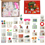 Festive Christmas elf countdown calendar in warm holiday lighting setting
