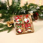 Colorful wooden Christmas tree ornament pendants on display