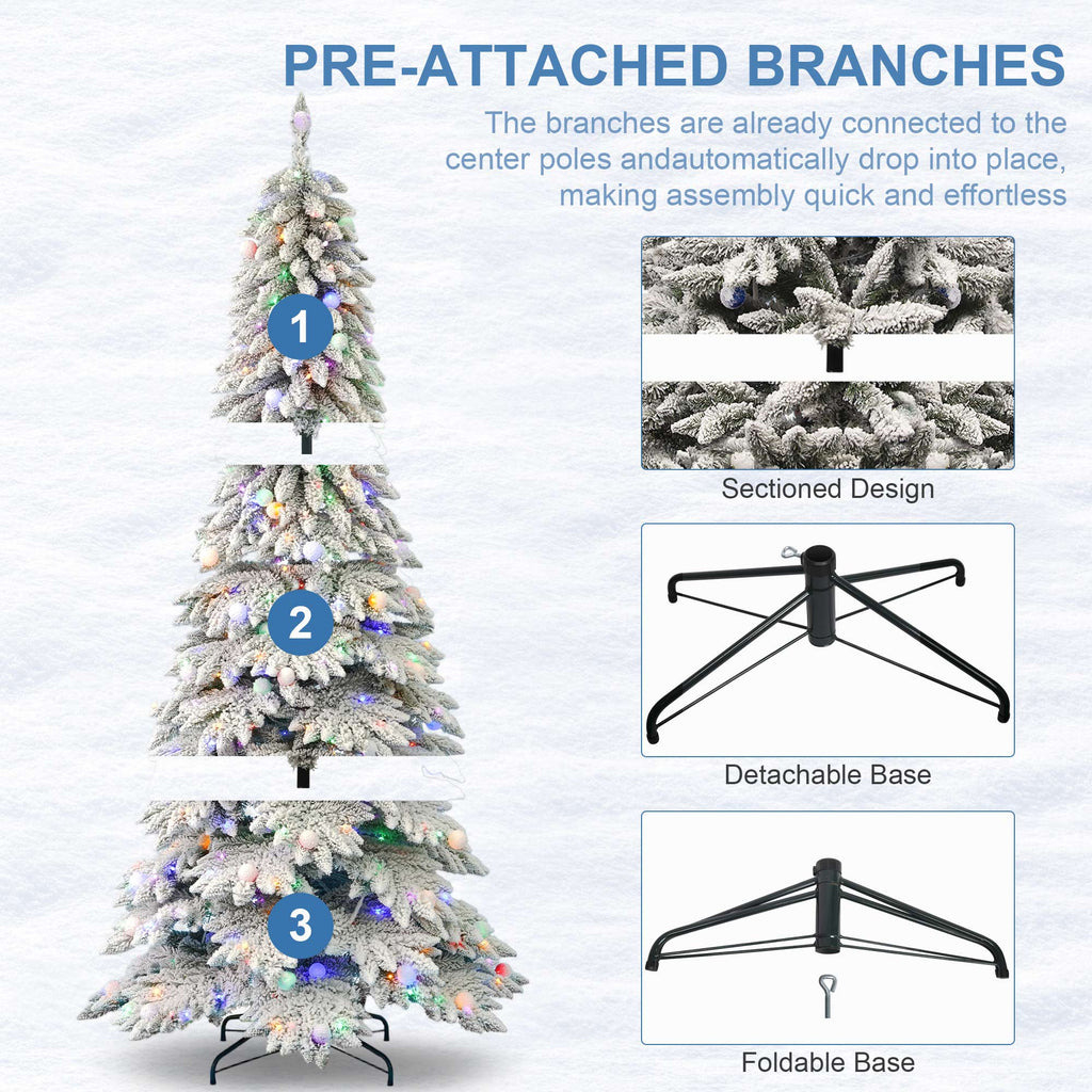 Snow-flocked evergreen branches with gentle LED illumination for Christmas ambiance