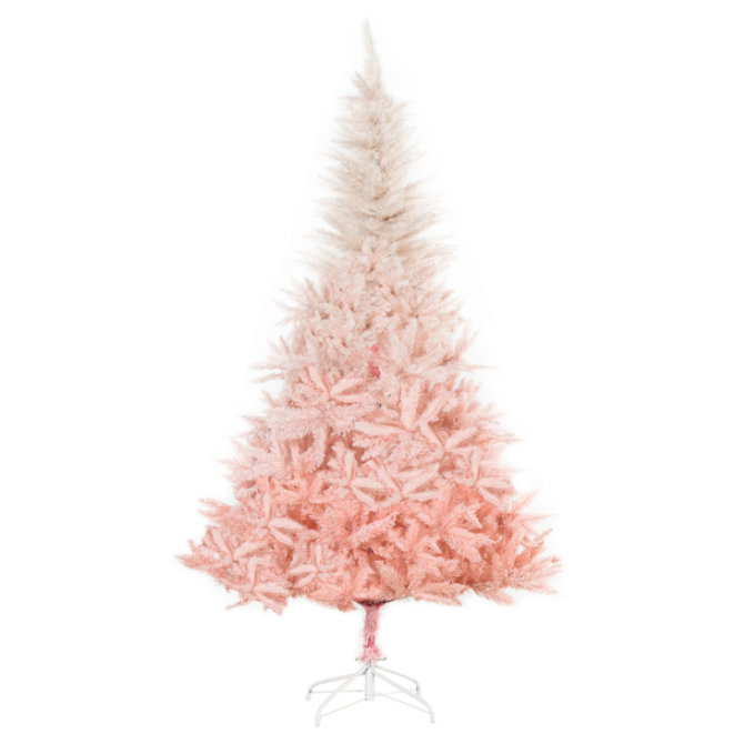 Pink artificial Christmas tree with realistic PVC branches and ornaments displayed in a festive room setting