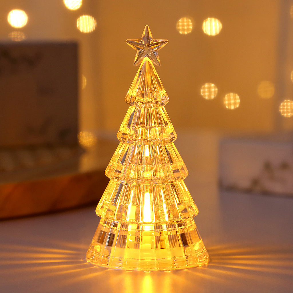 Crystal Christmas tree lamp illuminated for bedroom or prayer space