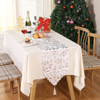 Christmas Star Snowflake Table Runner - Decorative cloth table runner with festive golden star pattern and elegant styling