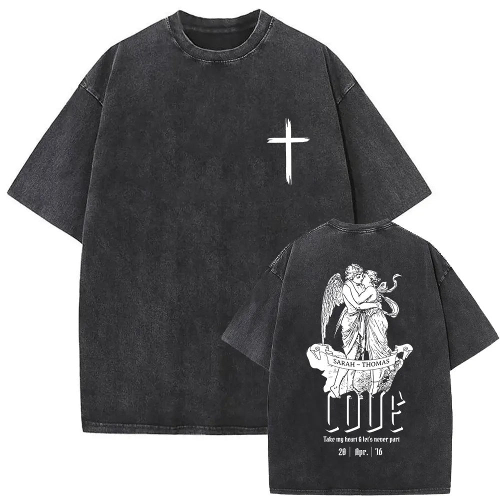 Loose fit black pullover t-shirt with Jesus scripture print