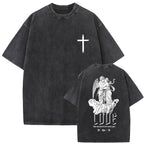 Loose fit black pullover t-shirt with Jesus scripture print