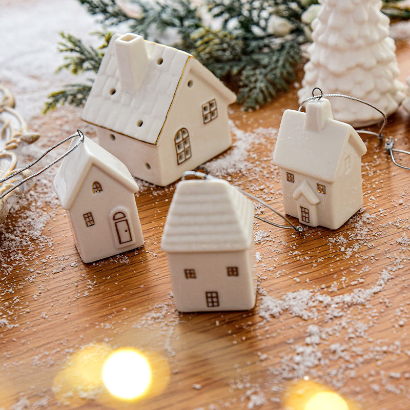 Small ceramic pendant ornament with Christmas holiday symbols for faith-inspired gift giving