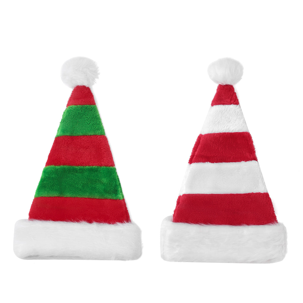 Extended Christmas Hat for Adults in Classic Red and Green Stripes
