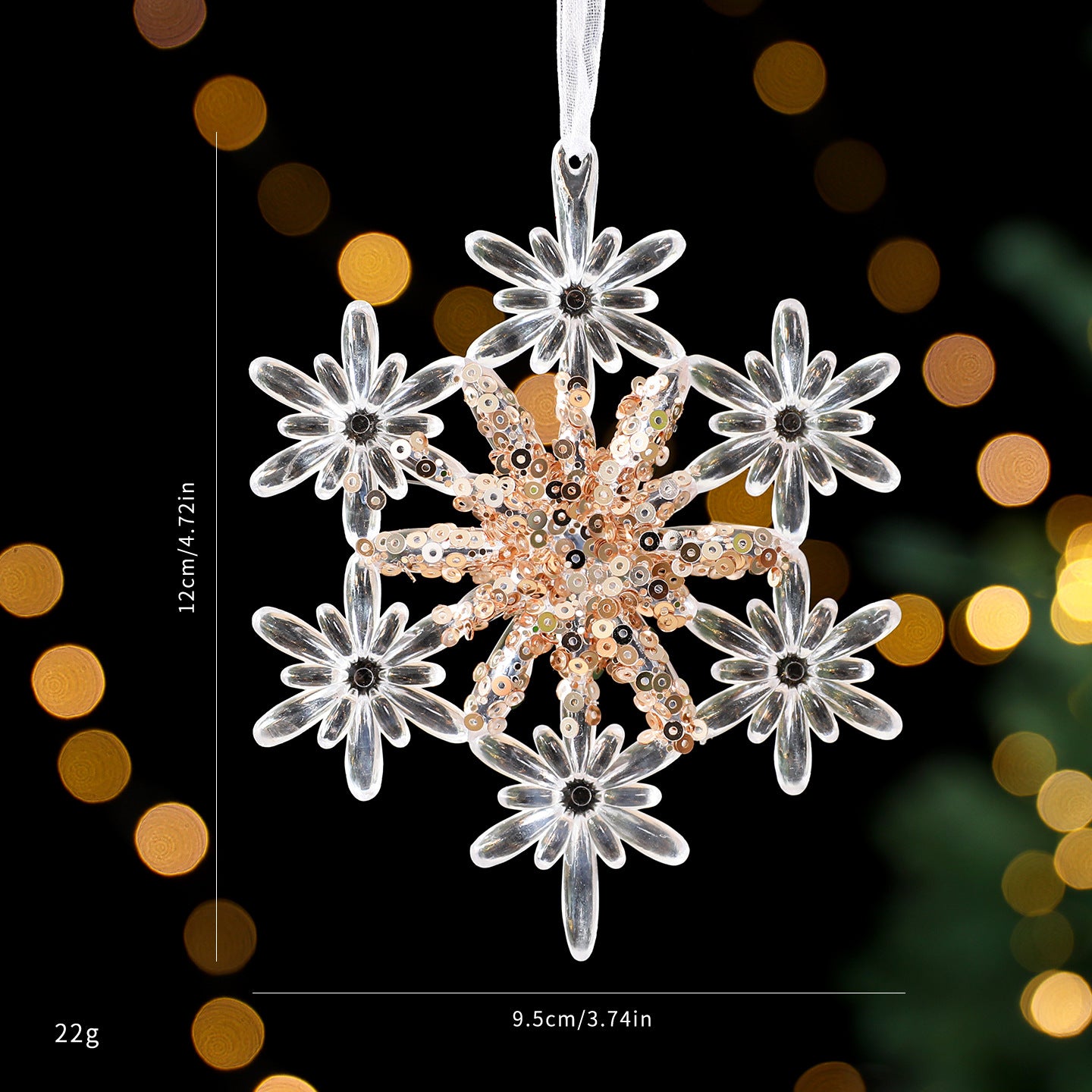 Festive snowflake pendant ornament in champagne gold finish