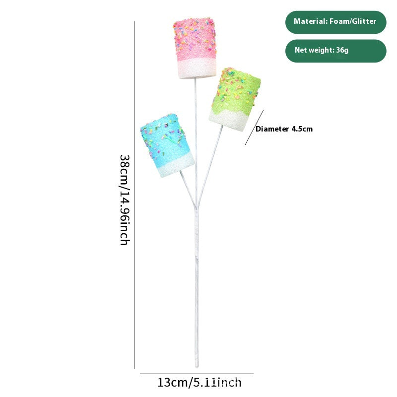 Pastel holiday twig cutting decoration showcasing soft foam blooms in gentle seasonal colors