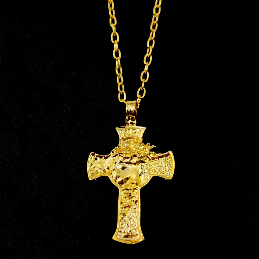 Thorn crown crucifix pendant necklace with electroplated finish