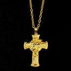 Thorn crown crucifix pendant necklace with electroplated finish