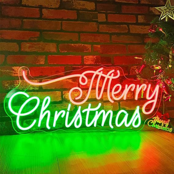 Glowing Christmas neon signboard as seasonal home accent