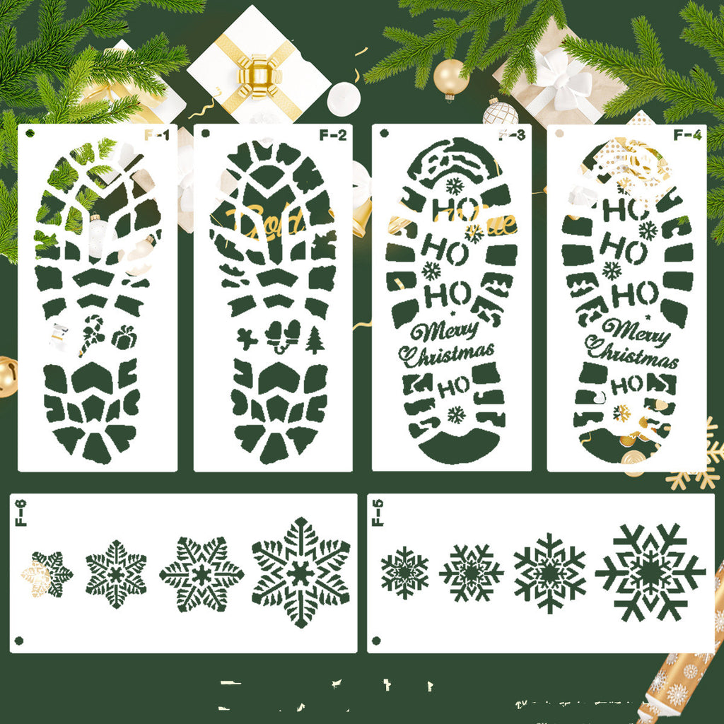 Christmas footprint templates arranged in 6-piece set for holiday crafting
