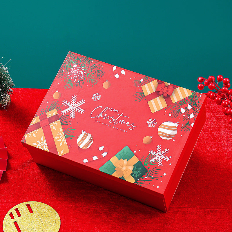 Holiday gift packaging box with clean white finish and Christmas design