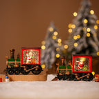 Red Christmas train ornament on display