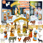 Pastoral nativity set with soft pastel coloring representing the Birth of Christ