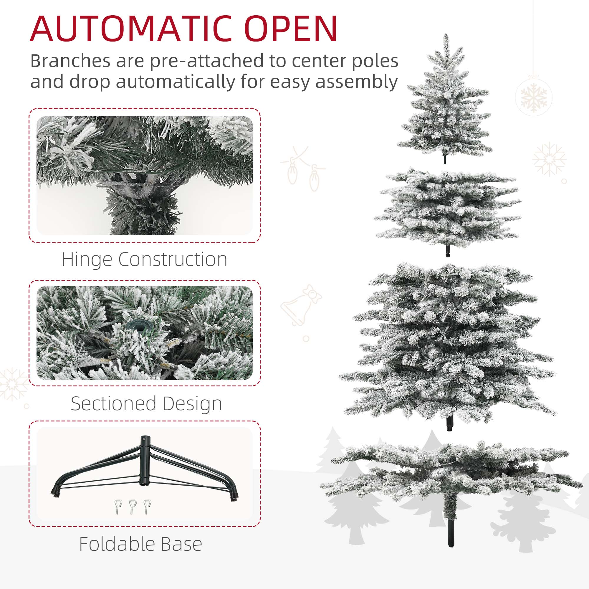 Hinged branch construction showing automatic opening design for easy setup