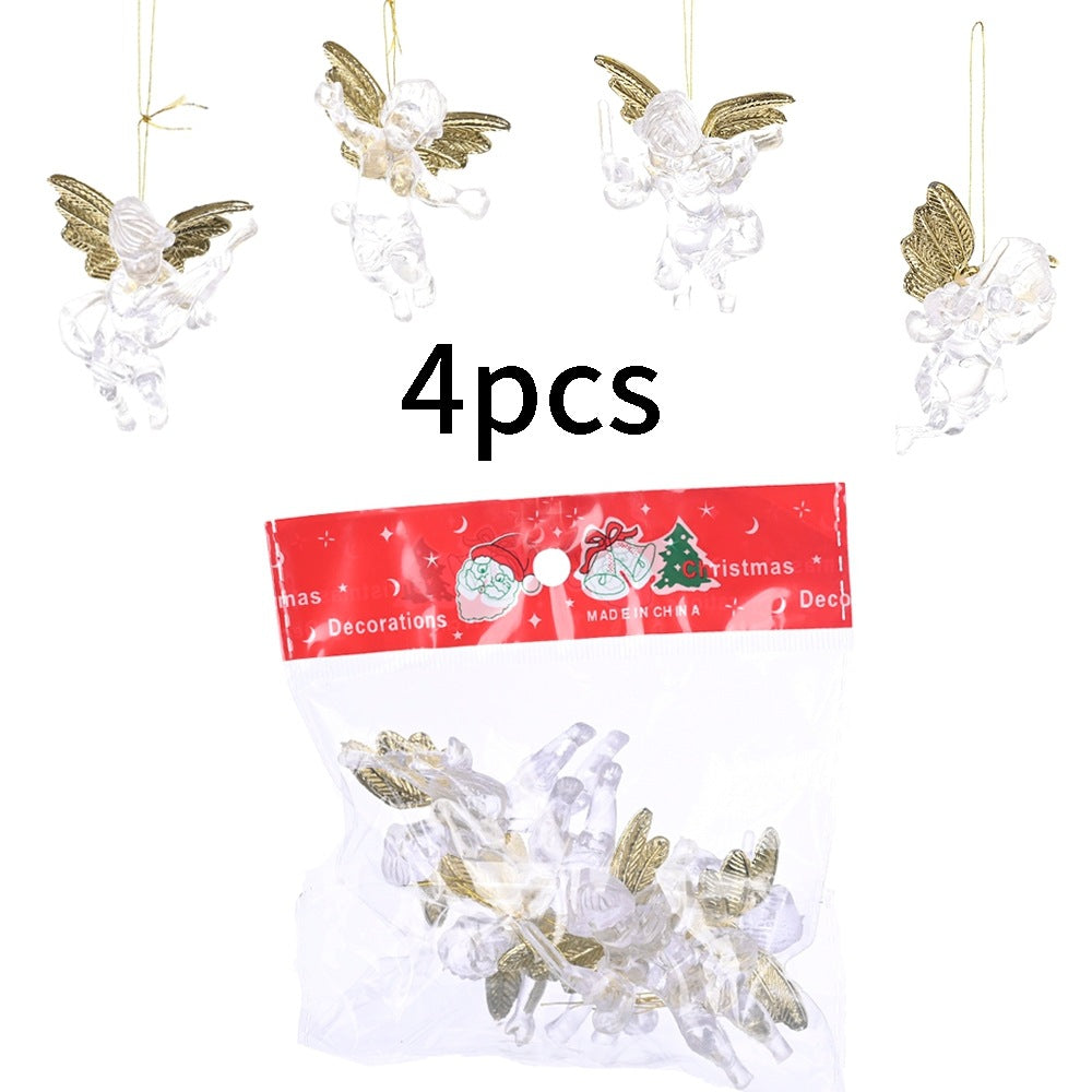 Luminous angel pendant catching light against bokeh holiday background