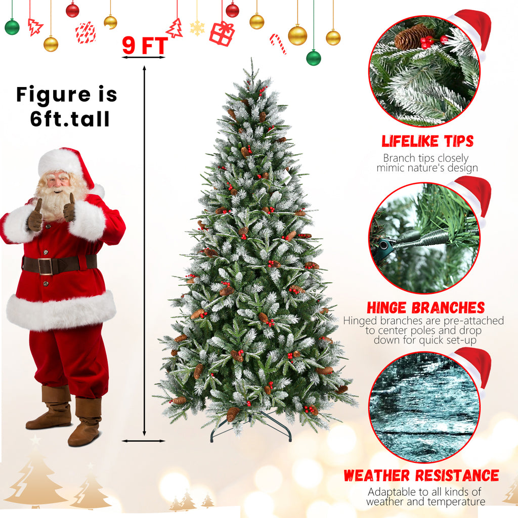 Christmas tree with natural-looking pine cones and red berries