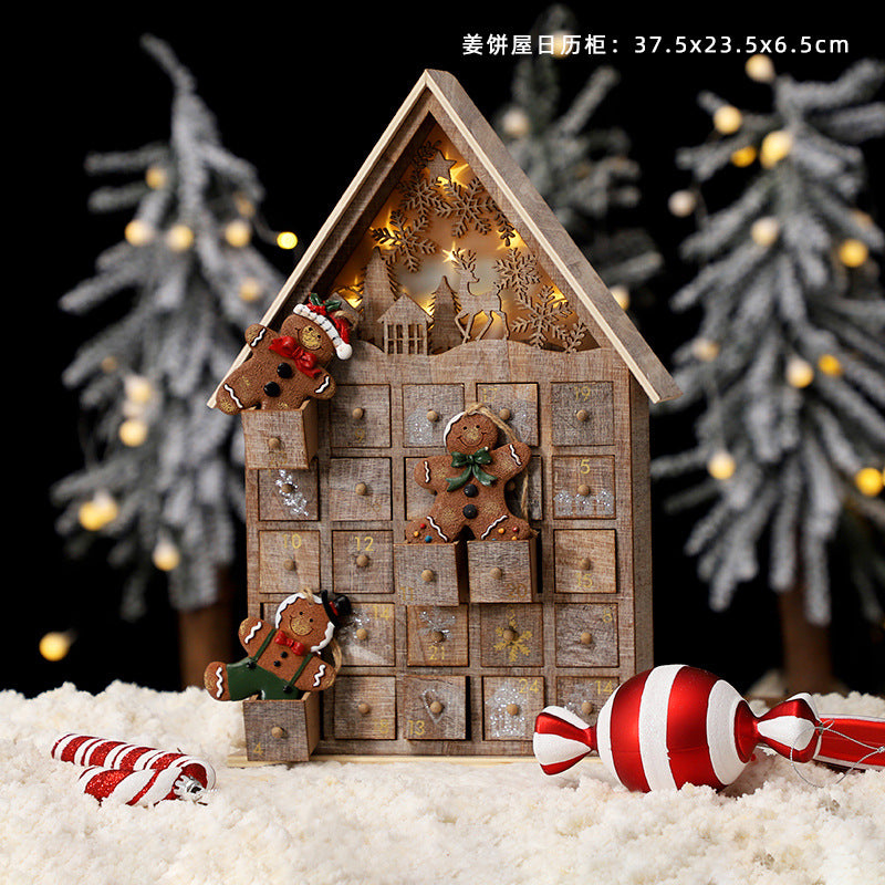 Wooden holiday advent calendar with small numbered compartments for Christmas countdown