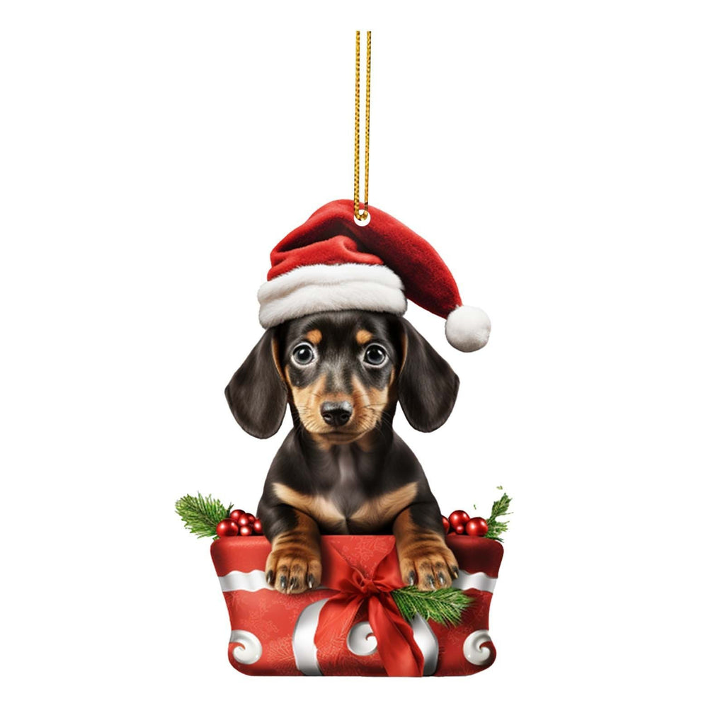 Cute dog Christmas tree ornament in colorful acrylic design