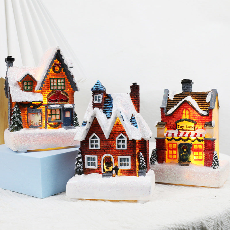 Set of 4 colorful resin house Christmas ornaments