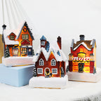 Set of 4 colorful resin house Christmas ornaments