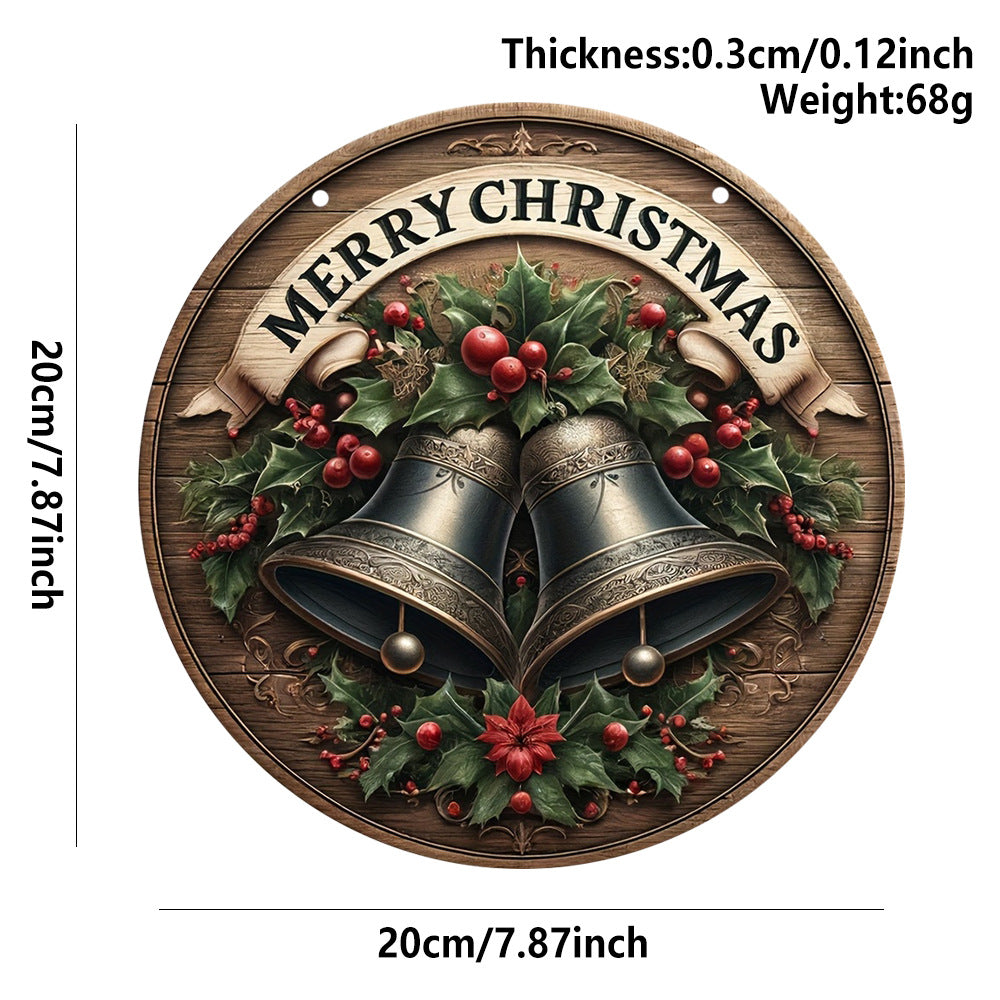 Handcrafted wooden tag with holiday message for doorway