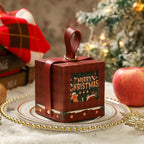 Christmas apple gift box in round dark green holiday favor box