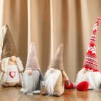 Stylized angle of a minimalist faceless doll Christmas ornament in cloth material