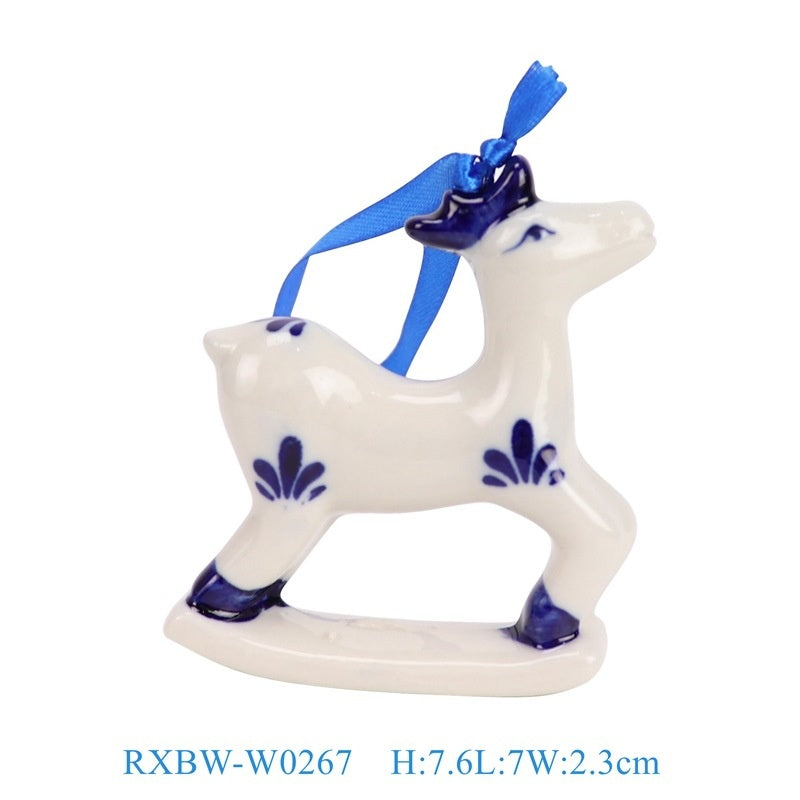 Vintage-style blue and white porcelain Christmas tree ornament detail